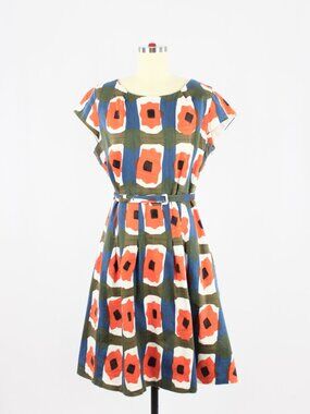 WALLIS 1923 Poppy Floral Stretch Cotton Twill Belted Fit & Flare Dress, Size 14